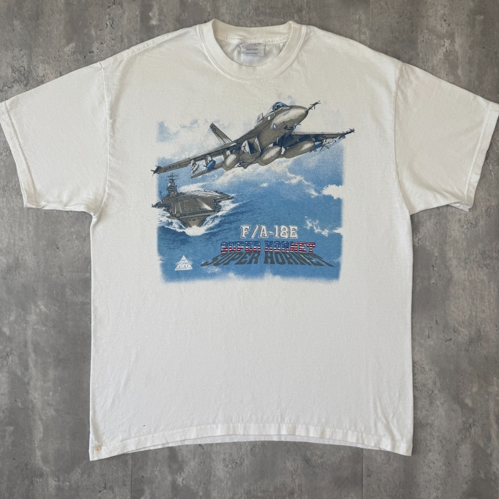 Vintage F/A-18E Super Hornet T Shirt Men's Large US Navy Aircraft Hanes 2001